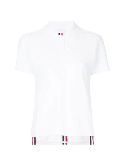 Shop Thom Browne Relaxed Fit Short Sleeve Polo With Center Back Red, White And Blue Stripe In Classic Pique