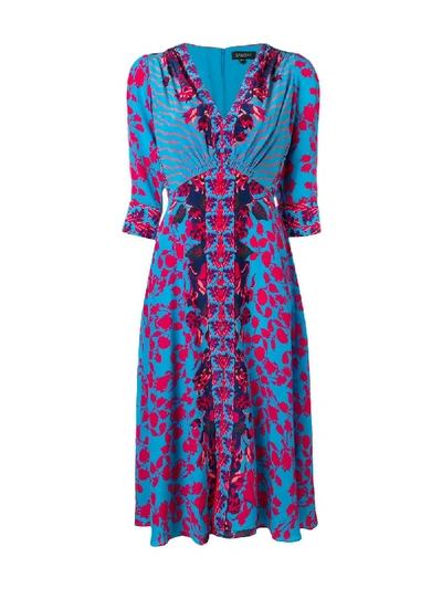 Shop Saloni Floral Print Midi Dress In Blue