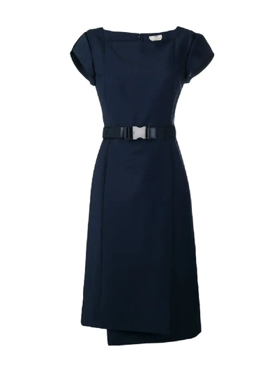 Shop Fendi Belt Panelled Dress In Blue