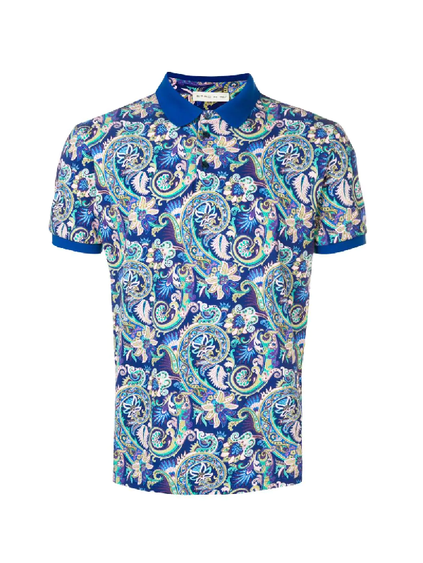 Etro Printed Polo Shirt In Blue | ModeSens