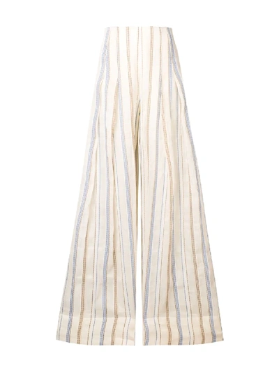 Shop Jacquemus Stripe Embroidered High Waisted Wide Leg Trousers In Neutrals