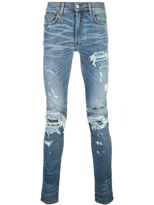 Amiri Skinny Distressed Jeans In Blue | ModeSens