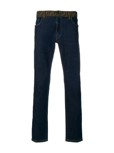 Shop Fendi Ff Waistband Jeans In Blue