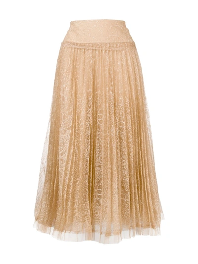 Shop Ermanno Scervino Pleated Lace Skirt In Neutrals