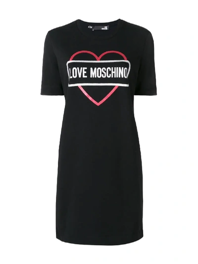 Shop Love Moschino Heart-embellished T-shirt Dress In Black