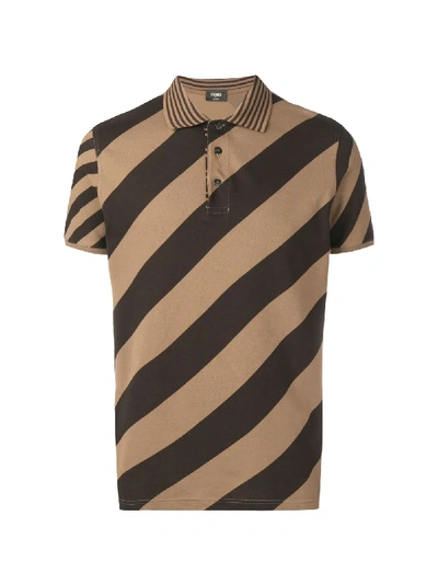 Shop Fendi Diagonal Stripe Print Polo Shirt In Brown