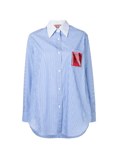 Shop N°21 Appliqué Insert Striped Shirt In Blue