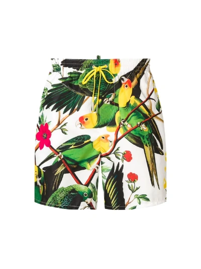 Shop Dsquared2 Tropical Print Swimming Trunks In White