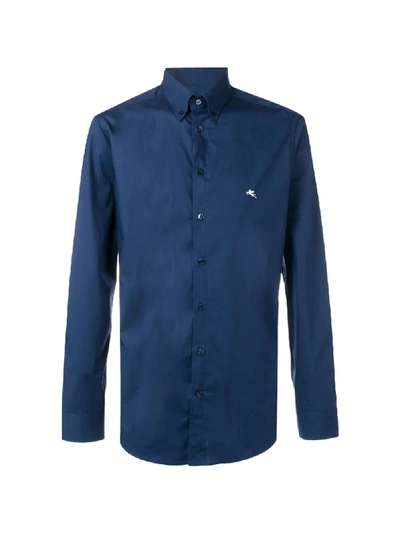 Shop Etro Logo Button Down Shirt In Blue