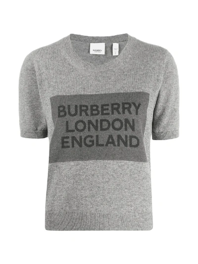Shop Burberry Cashmere Logo Detail Top In Grey