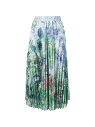 Shop Red Valentino Pleated Floral Midi Skirt In Green