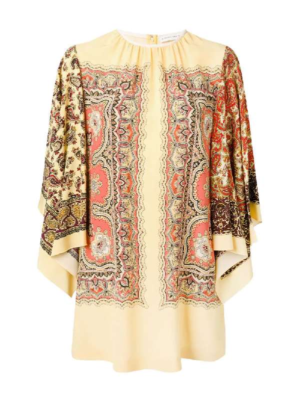 Etro Gathered Scarf Print Shift Dress In Yellow Modesens