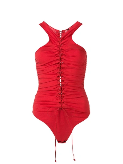 Shop Ben Taverniti Unravel Project Sleeveless Bodysuit In Red