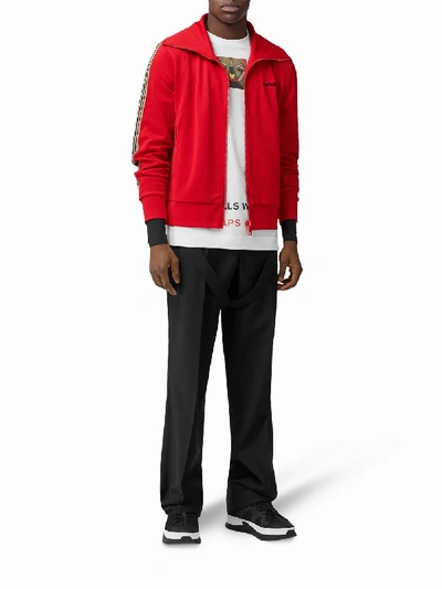 Shop Burberry Icon Stripe Detail Track Top In Red