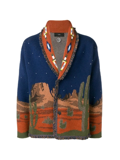 Shop Alanui Midnight Landscape Knitted Cashmere Cardigan In Blue