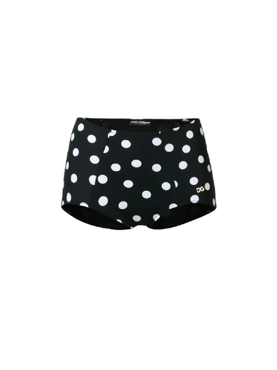 Shop Dolce & Gabbana Polka Dot Print Bikini Bottoms In Black