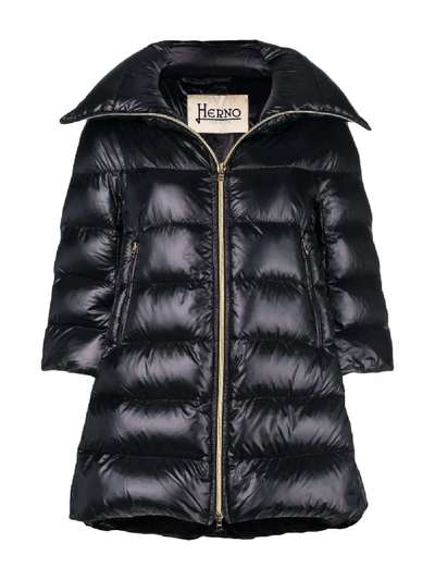Shop Herno Puffer Front Zipped Coat In Black