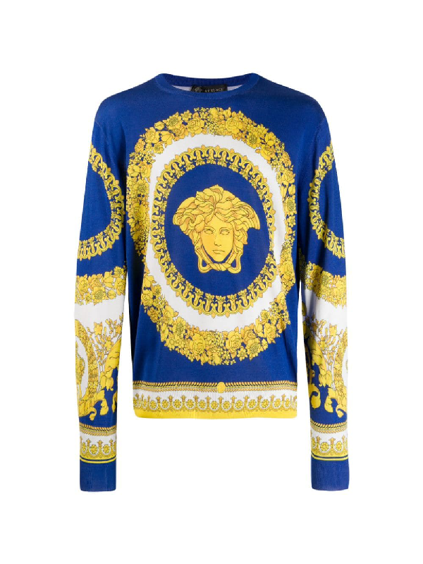 Versace Medusa Head Silk Sweatshirt In Blue ,yellow | ModeSens