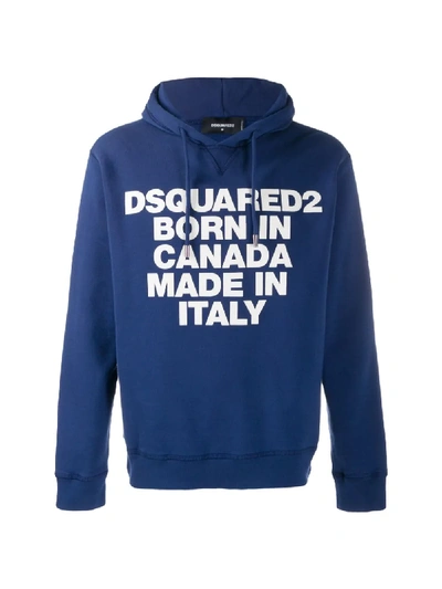 Shop Dsquared2 Motto Print Hoodie In Blue
