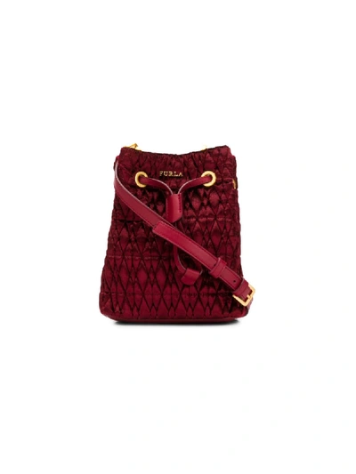 Shop Furla Stasy Cometa Small Velvet Bag In Red