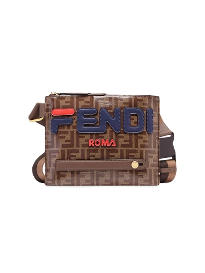 Shop Fendi Mania Logo Messenger Bag In Brown
