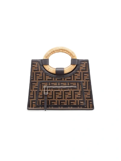 Fendi Runaway Small Ff Embossed Calf Shopping Tote Bag In Brown