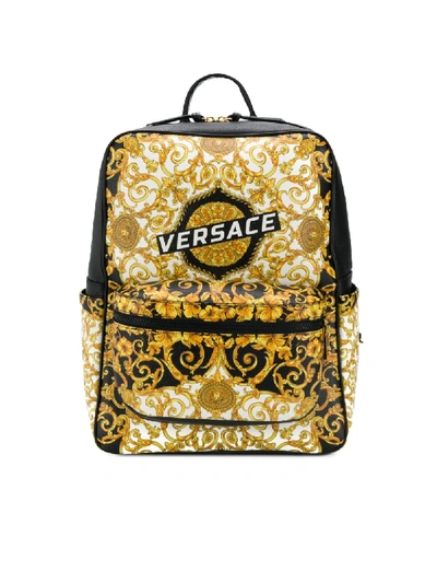 Shop Versace Baroque-print Backpack In Yellow