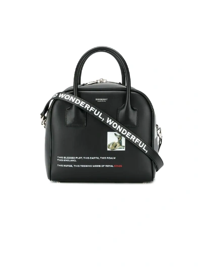 Shop Burberry Small Montage Print Leather Cube Bag In Black