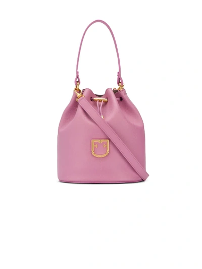 Shop Furla Corona Logo Plaque Bucket Bag In Pink