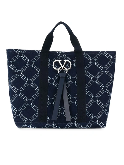 Shop Valentino Logo Tote Bag In Blue