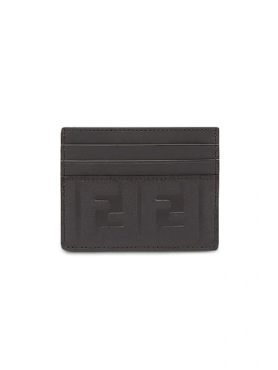 Shop Fendi Logo Embossed Card Holder In Grey