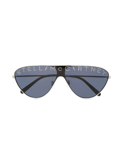 Shop Stella Mccartney Glitter Logo Sunglasses In Silver