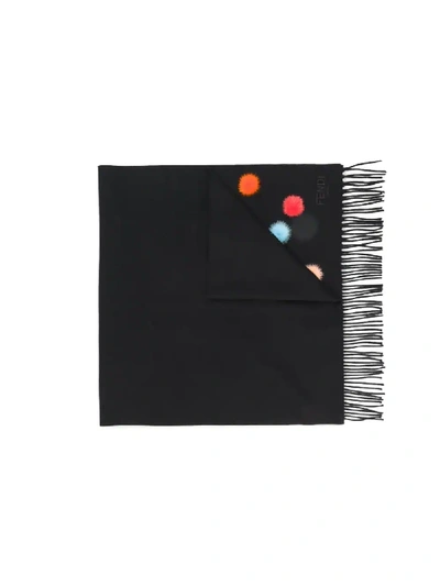 Shop Fendi Pom Pom Embroidered Scarf In Black