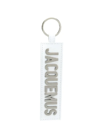 Shop Jacquemus Logo Plaque Keyring In White