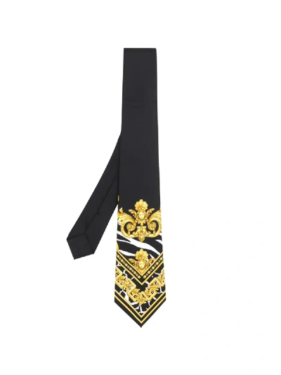 Shop Versace Barocco Print Tie In Black
