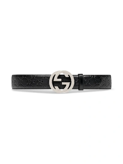 Shop Gucci Signature Leather Belt In Black