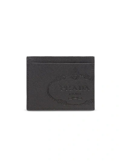 Shop Prada Logo Embossed Cardholder In Black