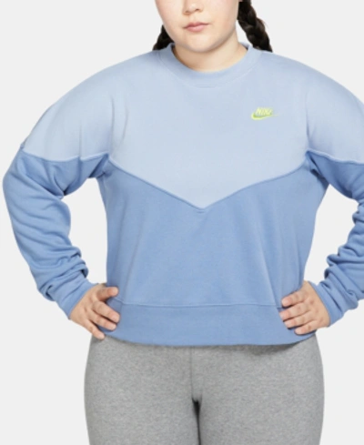 Shop Nike Plus Size Sportswear Heritage Cropped Fleece Sweatshirt In Indigo Storm