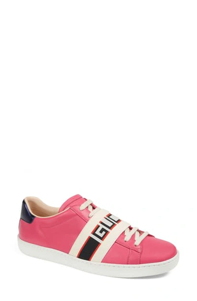 Shop Gucci New Ace Logo Strap Sneaker In Pink