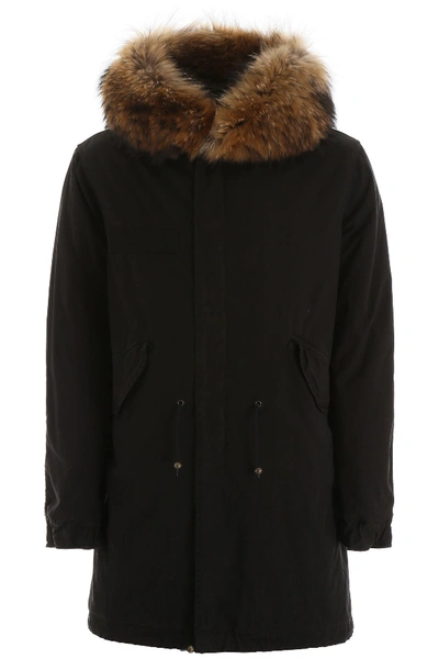 Shop Mr & Mrs Italy Long Parka With Fur In Natural (black)