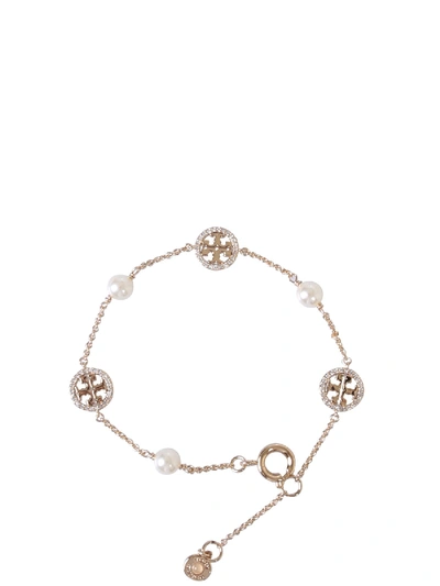 Shop Tory Burch Crystal Pearl Bracelet In Oro