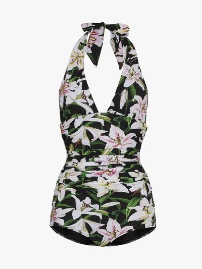 Shop Dolce & Gabbana Lily Print Swimsuit In Multicoloured