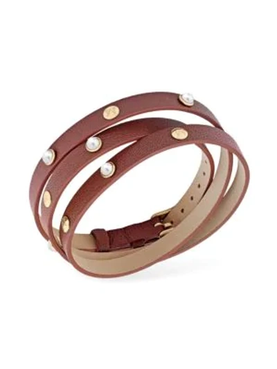 Shop Majorica Women's Stainless Steel, Leather & 4mm White Mabe Man-made Pearl Bracelet In Red