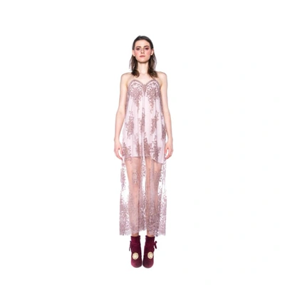 Shop Jiri Kalfar Dusty Pink Embroidered Slip Dress