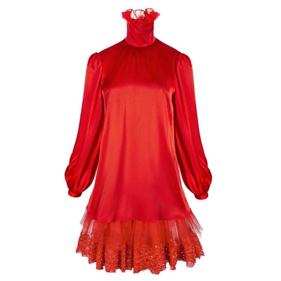 Shop Jiri Kalfar Red Silk Dress With High Neck