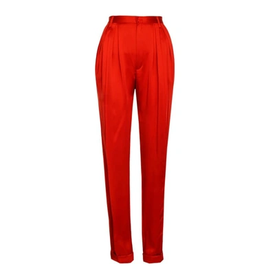 Shop Jiri Kalfar Red Silk Trousers With Front Pleats