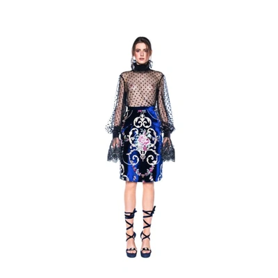 Shop Jiri Kalfar Royal Blue Velvet Embroidered Skirt