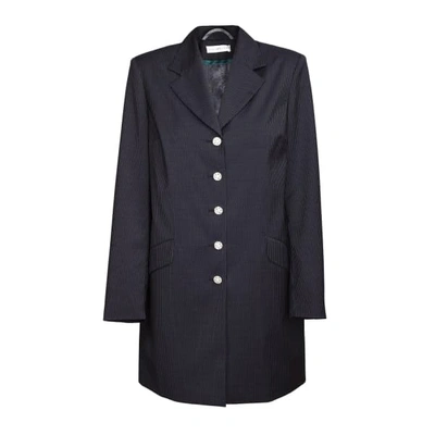 Shop Jiri Kalfar Black Pin Stripe Coat With Preciosa Buttons