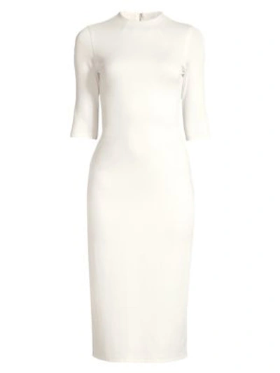 Shop Alice And Olivia Delora Fitted Mockneck Dress In Off White