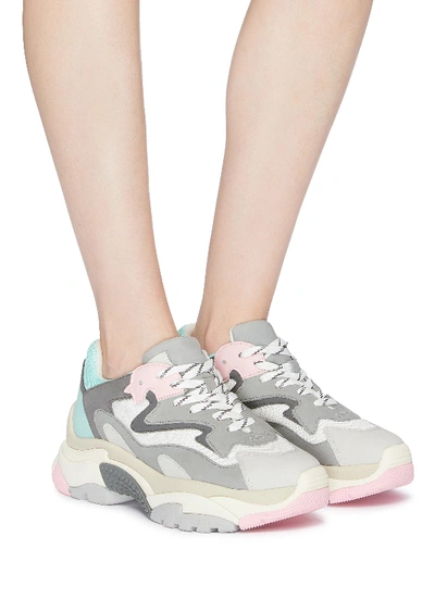 Shop Ash 'addict' Chunky Outsole Leather Panel Mesh Sneakers In Light Grey / White / Pink / Acqua